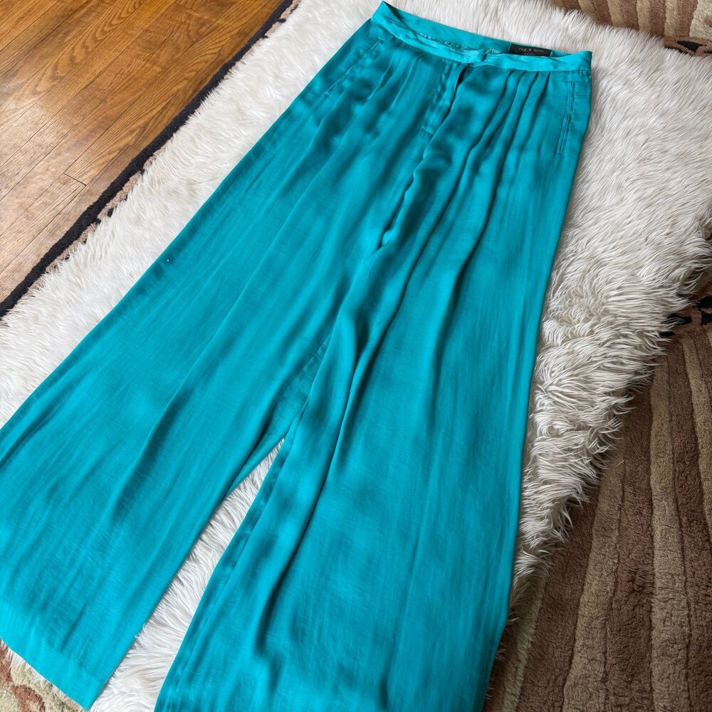 rag & bone Turquoise Wide-Leg Trousers - Picture 5 of 11